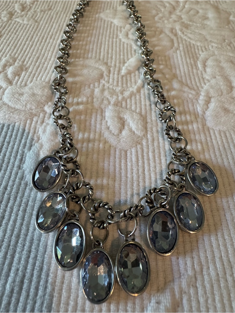 Silver-Tone Gray-Blue Crystal Drop Necklace - Women's Jewelry